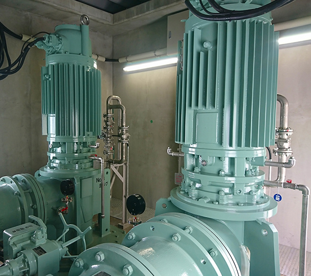 排水機場での排水ポンプ（ISV-SM）納入事例イメージ