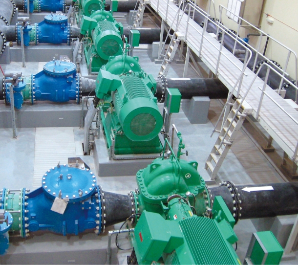 かんがいプラントでの送水ポンプの適用イメージ