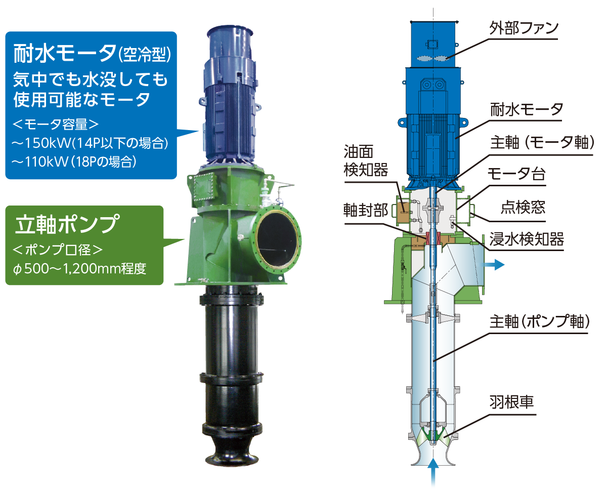 立軸斜流(軸流)ポンプのイメージ